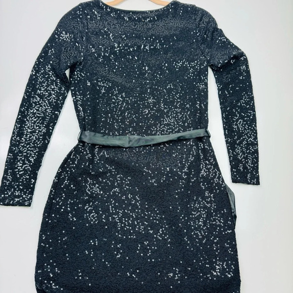 Express Long Sleeve Sequin Mini Dress with‎ Removable Satin Sash Size XS - Picture 8 of 11